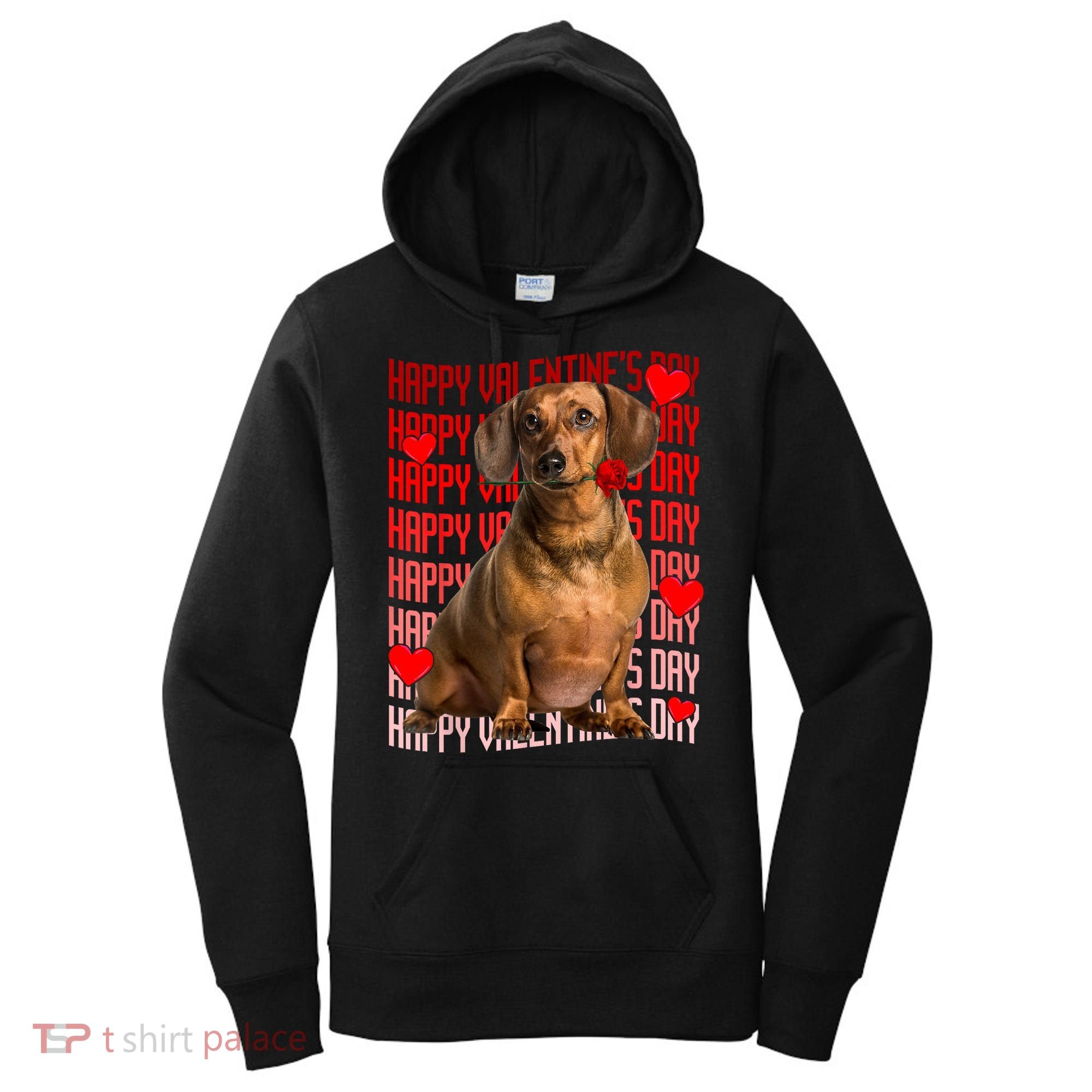 Happy Valentines Day Dachshund Dog & Red Hearts Gift For Boy Girl Women's Hoodie