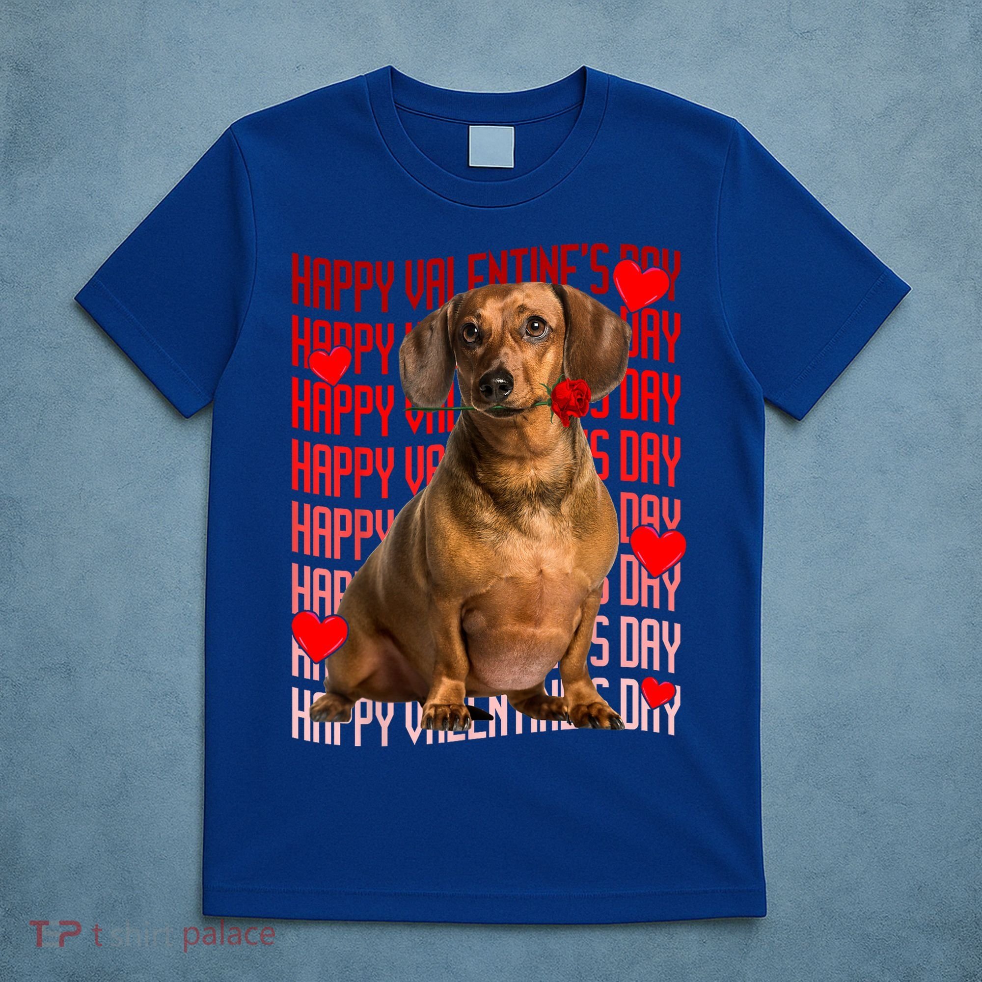 Happy Valentines Day Dachshund Dog & Red Hearts Gift For Boy Girl T-Shirt