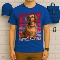 Happy Valentines Day Dachshund Dog & Red Hearts Gift For Boy Girl T-Shirt thumb 6