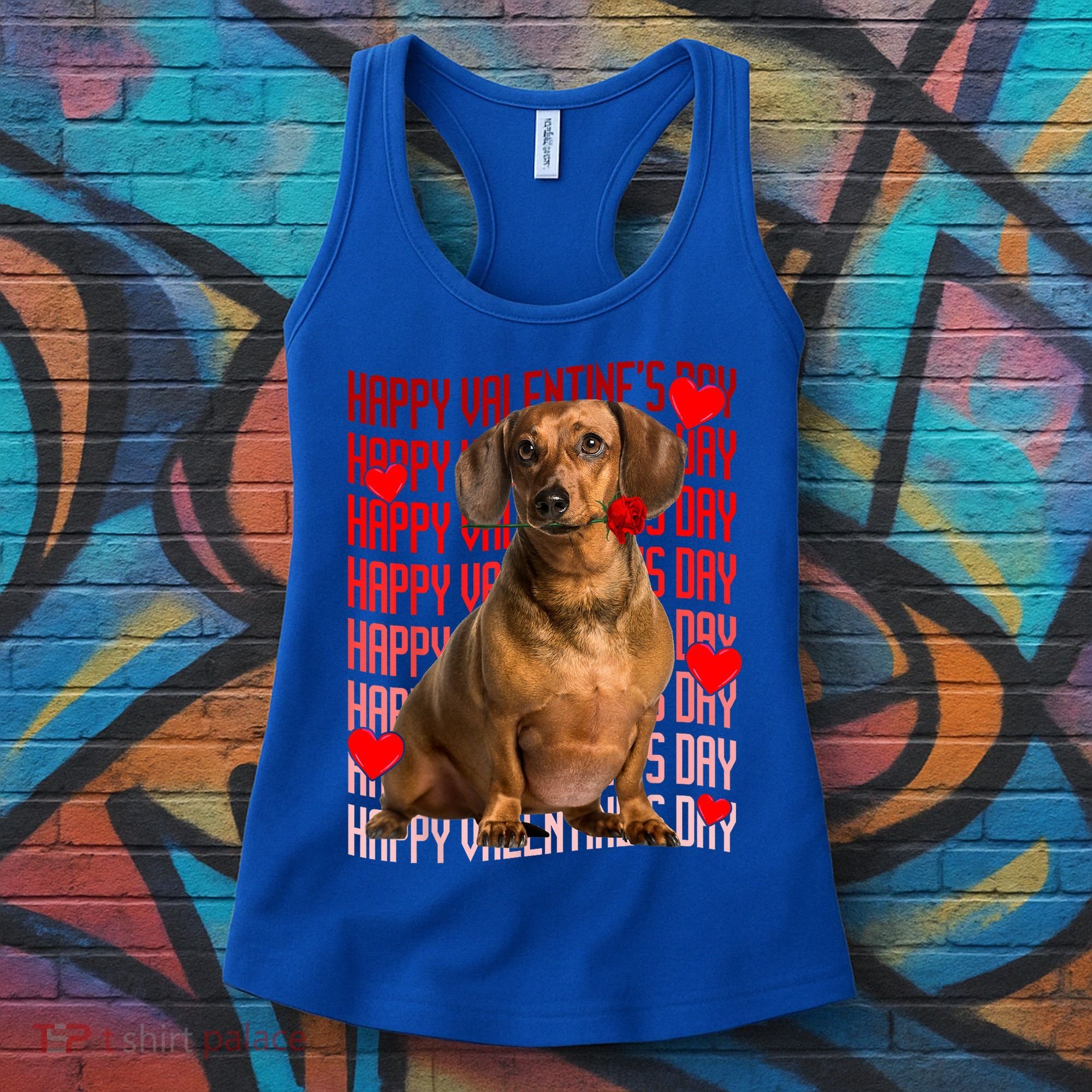 Happy Valentines Day Dachshund Dog & Red Hearts Gift For Boy Girl Women's Tank Top