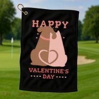 Happy Valentines Day Dog Tail Heart Golf Towel thumb 1