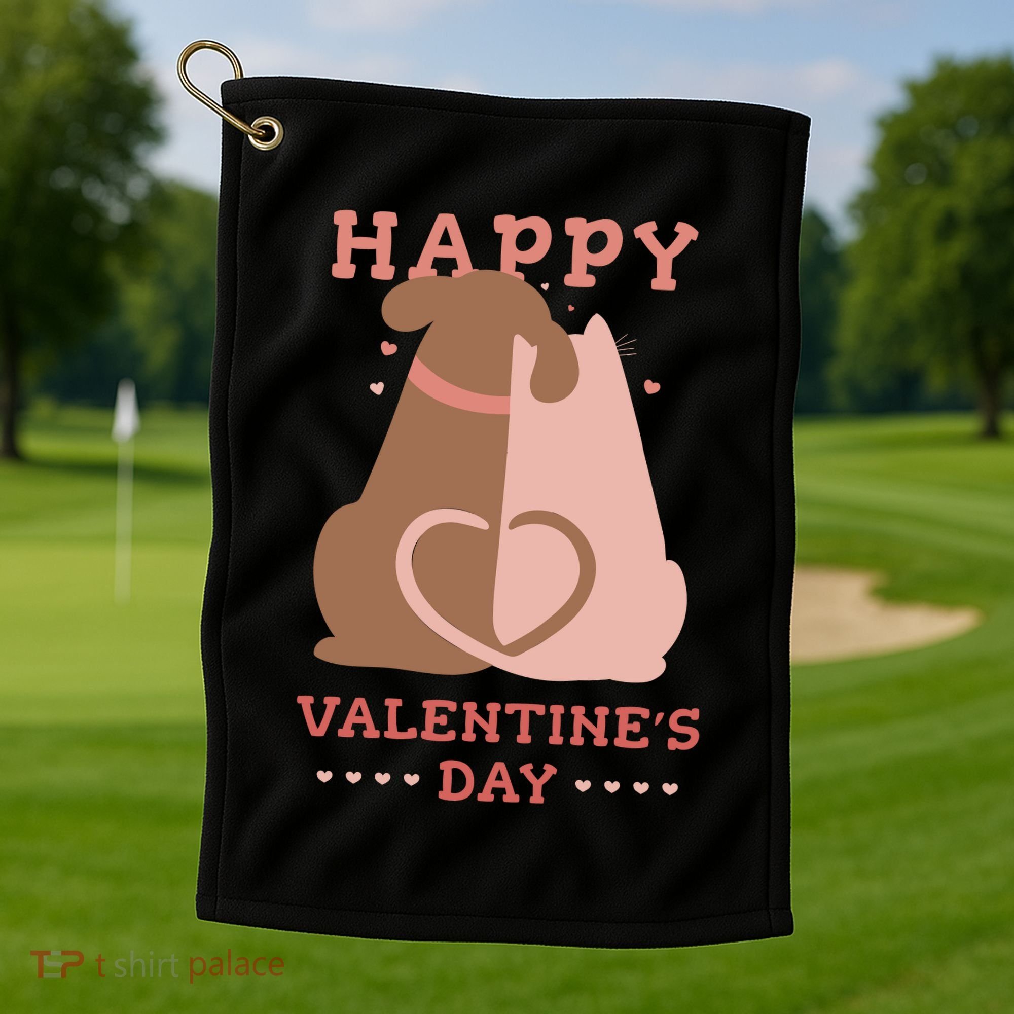Happy Valentines Day Dog Tail Heart Golf Towel