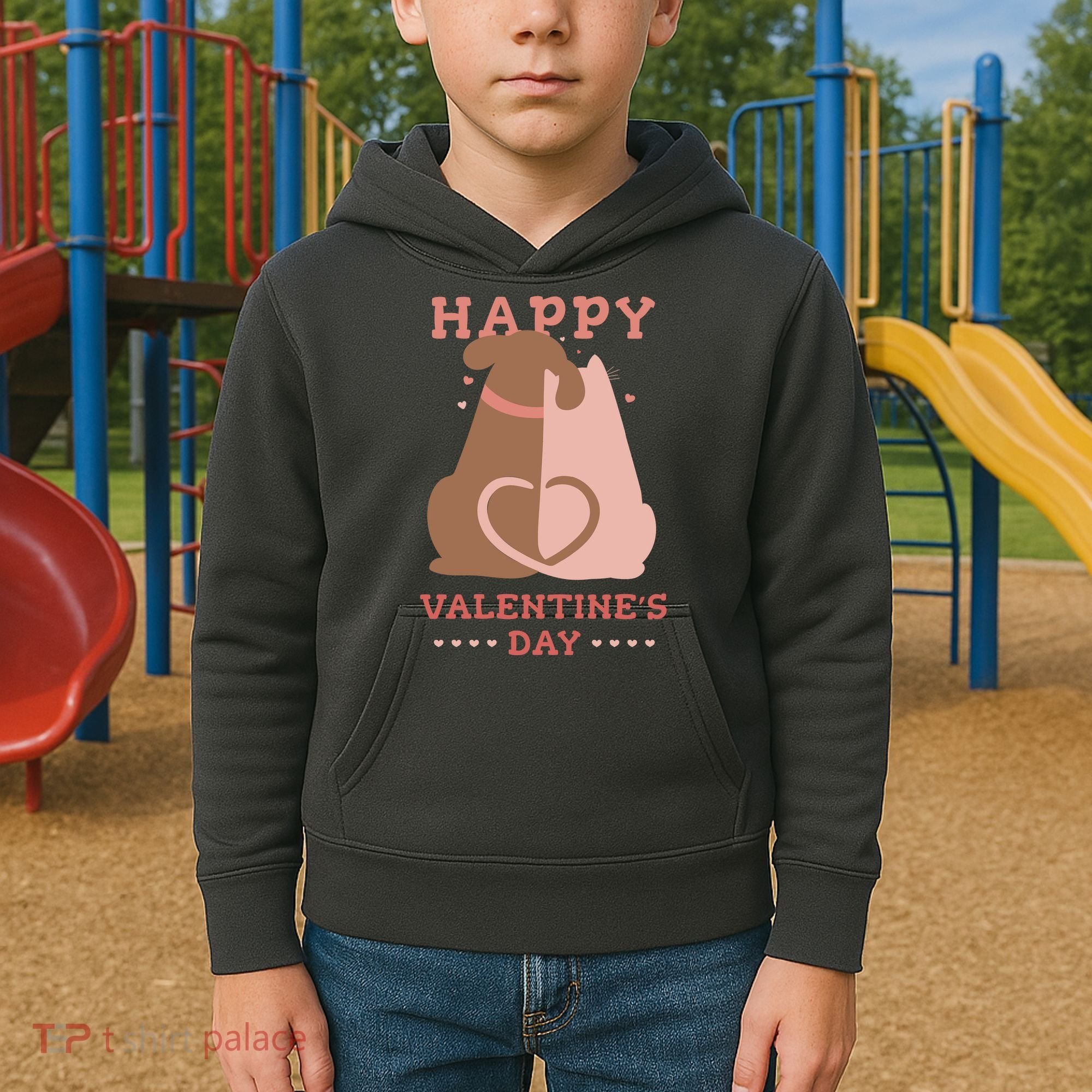 Happy Valentines Day Dog Tail Heart Kids Hoodie