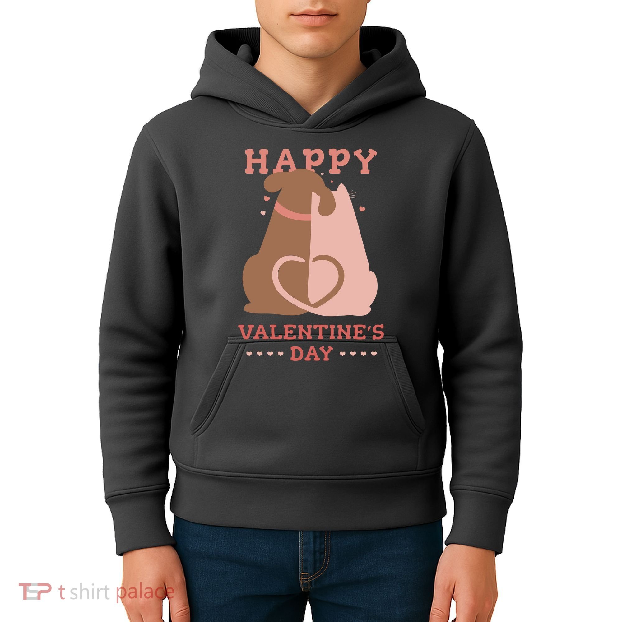 Happy Valentines Day Dog Tail Heart Kids Hoodie
