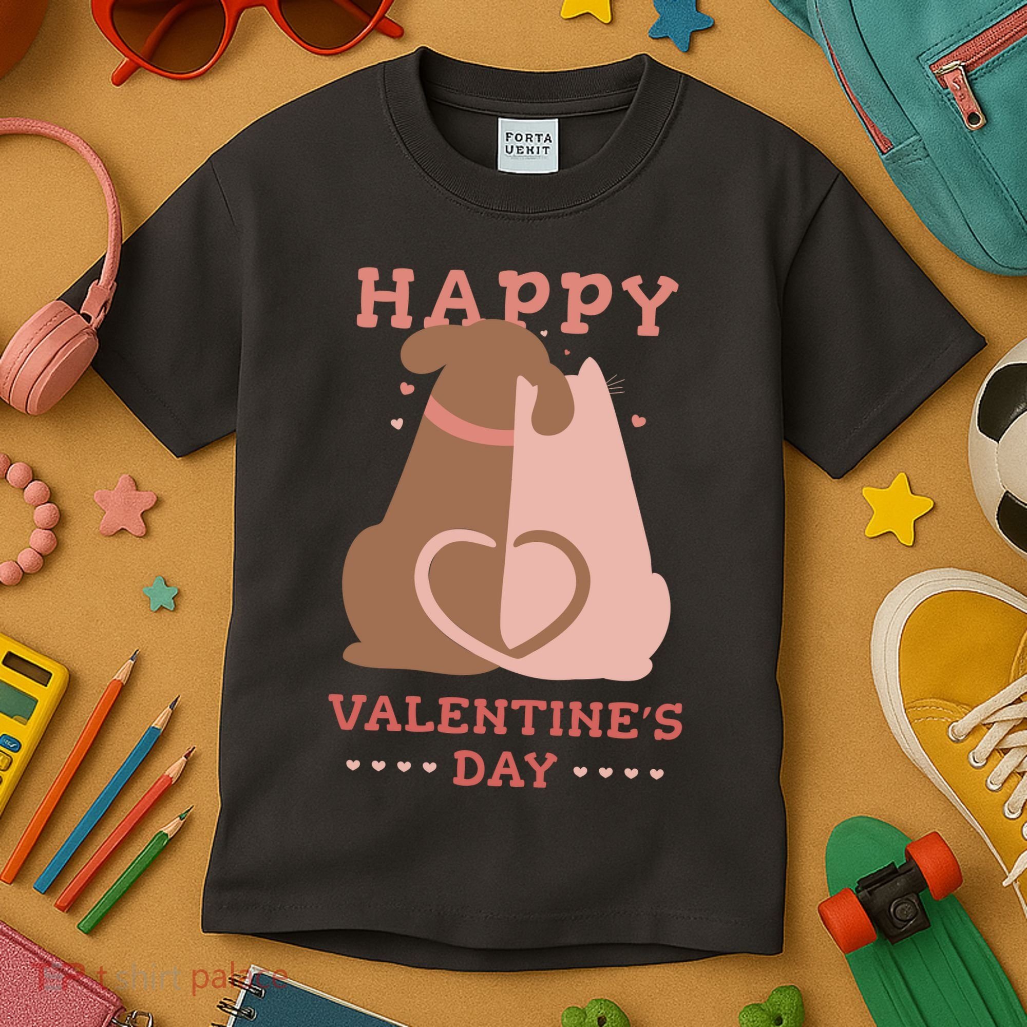 Happy Valentines Day Dog Tail Heart Kids T-Shirt