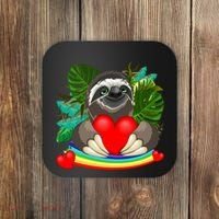 Happy Valentines Day Cute Sloth With Rainbow And Heart Coaster thumb 0