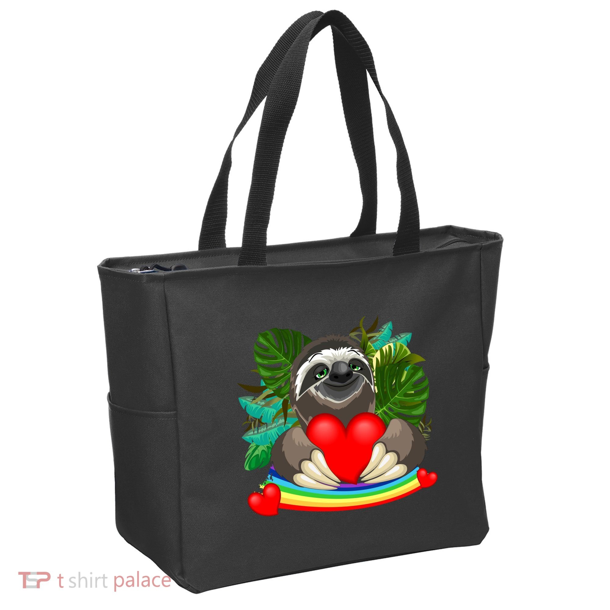 Happy Valentines Day Cute Sloth With Rainbow And Heart Tote Bag