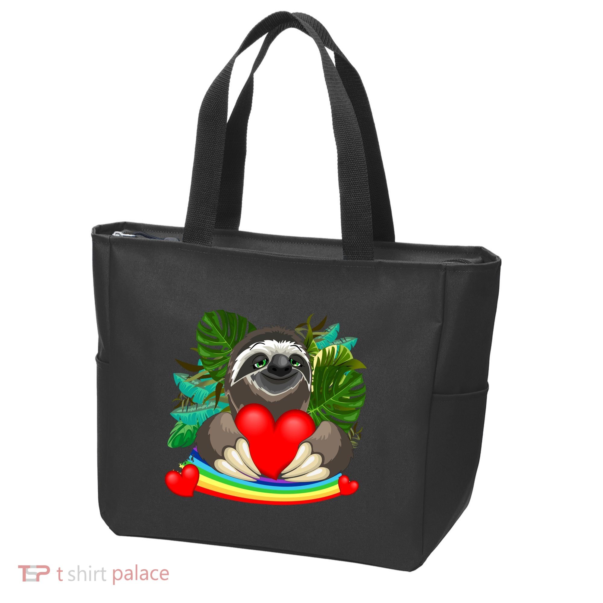 Happy Valentines Day Cute Sloth With Rainbow And Heart Tote Bag