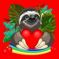 Happy Valentines Day Cute Sloth With Rainbow And Heart Santa Hat thumb 1