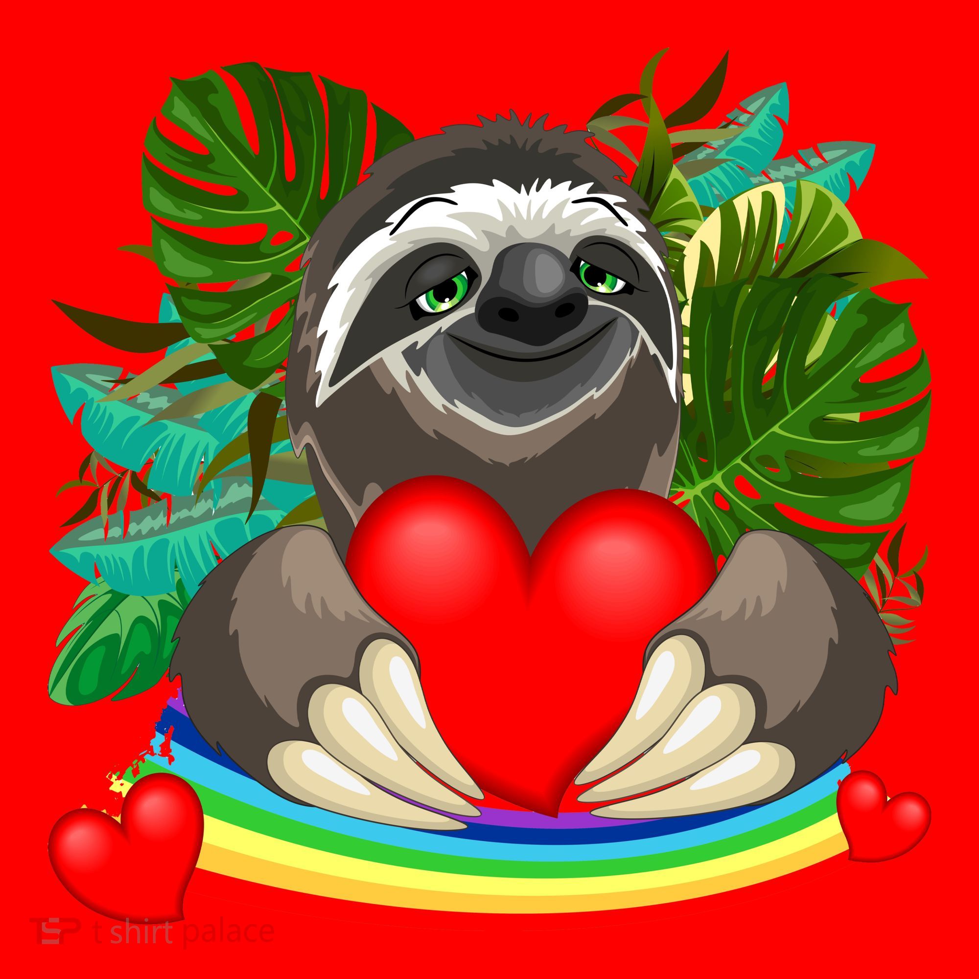 Happy Valentines Day Cute Sloth With Rainbow And Heart Santa Hat