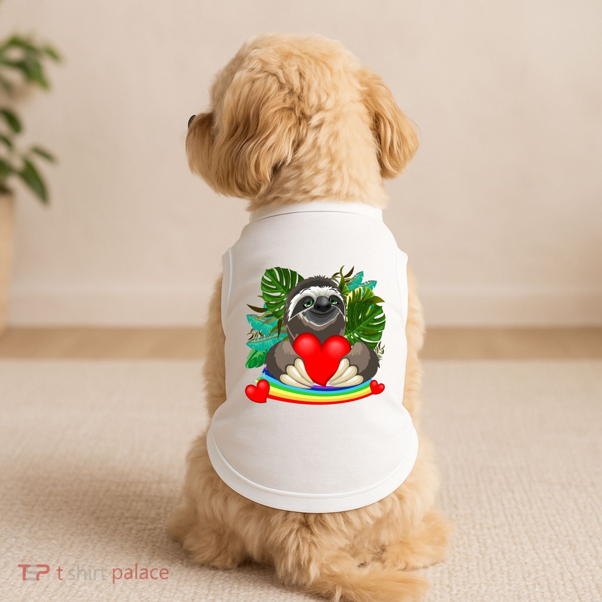 Happy Valentines Day Cute Sloth With Rainbow And Heart Doggie Tank