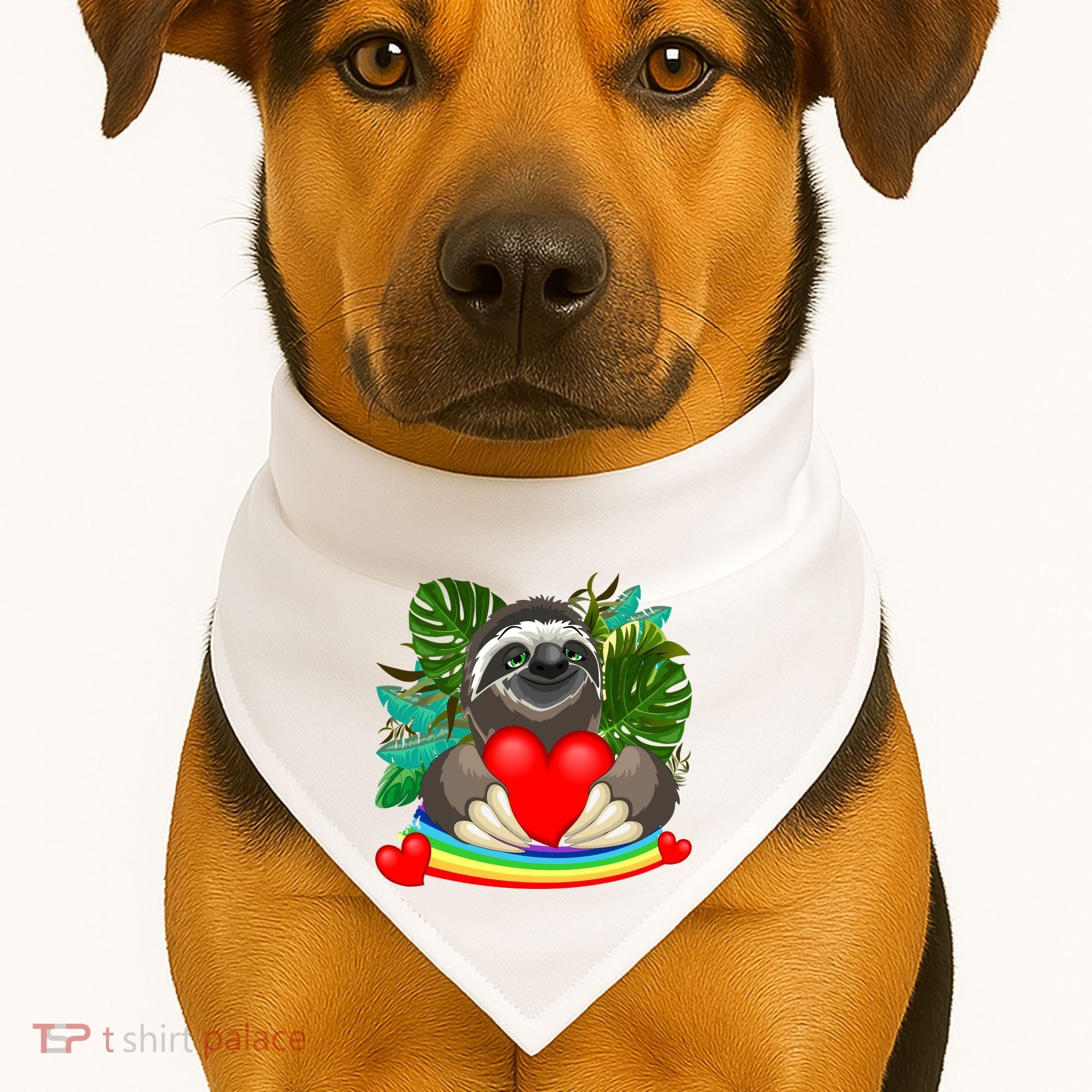 Happy Valentines Day Cute Sloth With Rainbow And Heart USA-Made Doggie Bandana