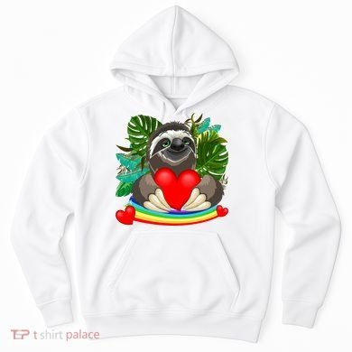 Happy Valentines Day Cute Sloth With Rainbow And Heart Hoodie