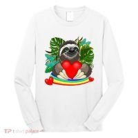 Happy Valentines Day Cute Sloth With Rainbow And Heart Long Sleeve Shirt thumb 0