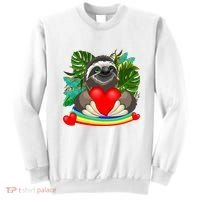Happy Valentines Day Cute Sloth With Rainbow And Heart Sweatshirt thumb 0