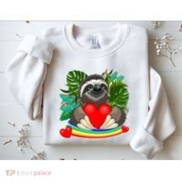 Happy Valentines Day Cute Sloth With Rainbow And Heart Sweatshirt thumb 2