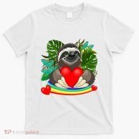 Happy Valentines Day Cute Sloth With Rainbow And Heart T-Shirt thumb 0