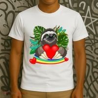 Happy Valentines Day Cute Sloth With Rainbow And Heart T-Shirt thumb 3