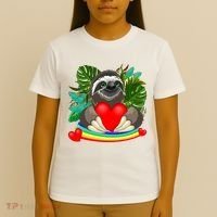 Happy Valentines Day Cute Sloth With Rainbow And Heart T-Shirt thumb 4