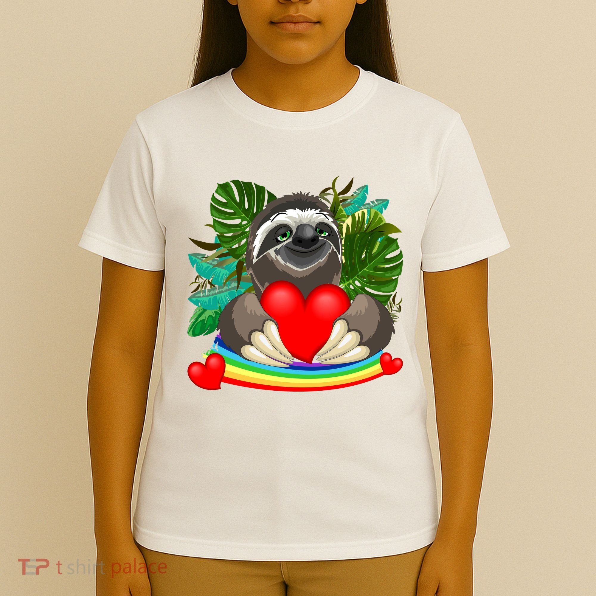 Happy Valentines Day Cute Sloth With Rainbow And Heart T-Shirt