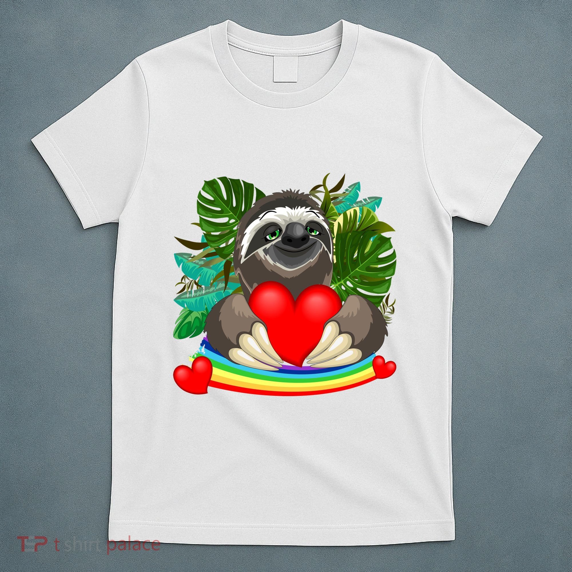 Happy Valentines Day Cute Sloth With Rainbow And Heart T-Shirt