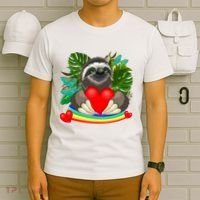 Happy Valentines Day Cute Sloth With Rainbow And Heart T-Shirt thumb 6