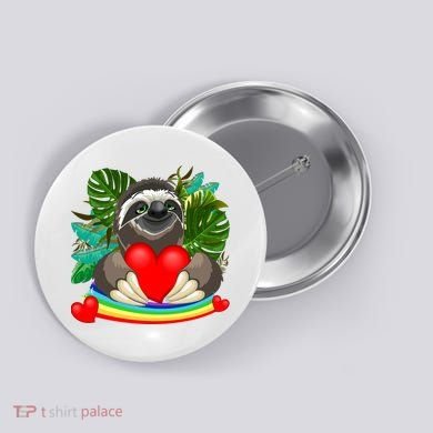 Happy Valentines Day Cute Sloth With Rainbow And Heart Button