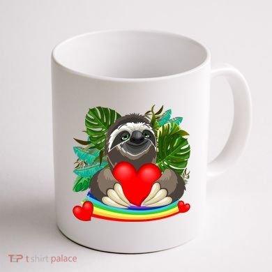 Happy Valentines Day Cute Sloth With Rainbow And Heart Coffee Mug back