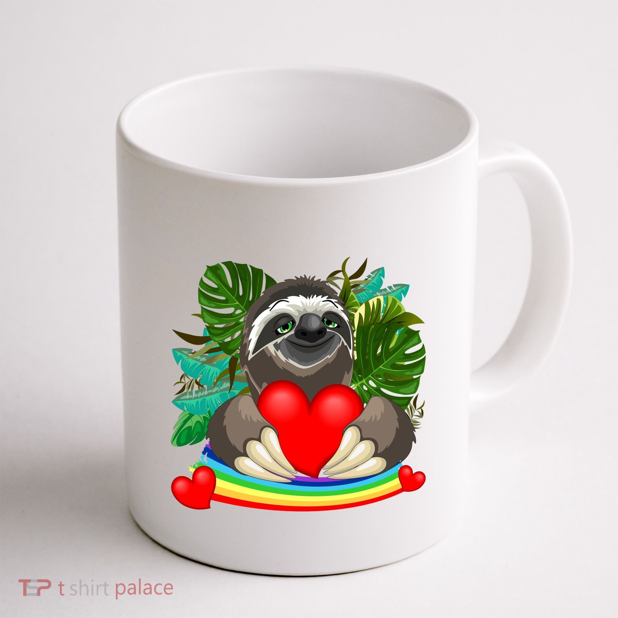 Happy Valentines Day Cute Sloth With Rainbow And Heart Coffee Mug