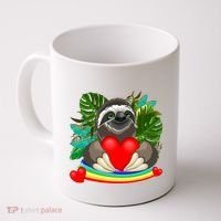Happy Valentines Day Cute Sloth With Rainbow And Heart Coffee Mug thumb 0