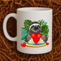 Happy Valentines Day Cute Sloth With Rainbow And Heart Coffee Mug thumb 2
