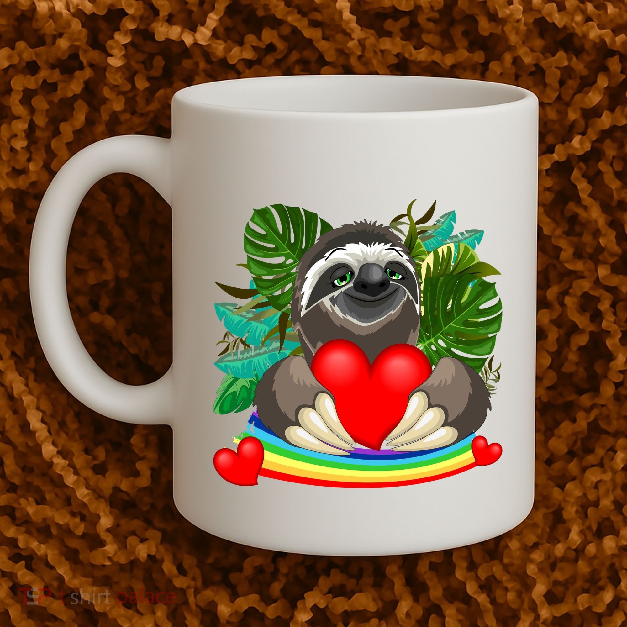 Happy Valentines Day Cute Sloth With Rainbow And Heart Coffee Mug