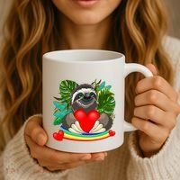Happy Valentines Day Cute Sloth With Rainbow And Heart Coffee Mug thumb 3