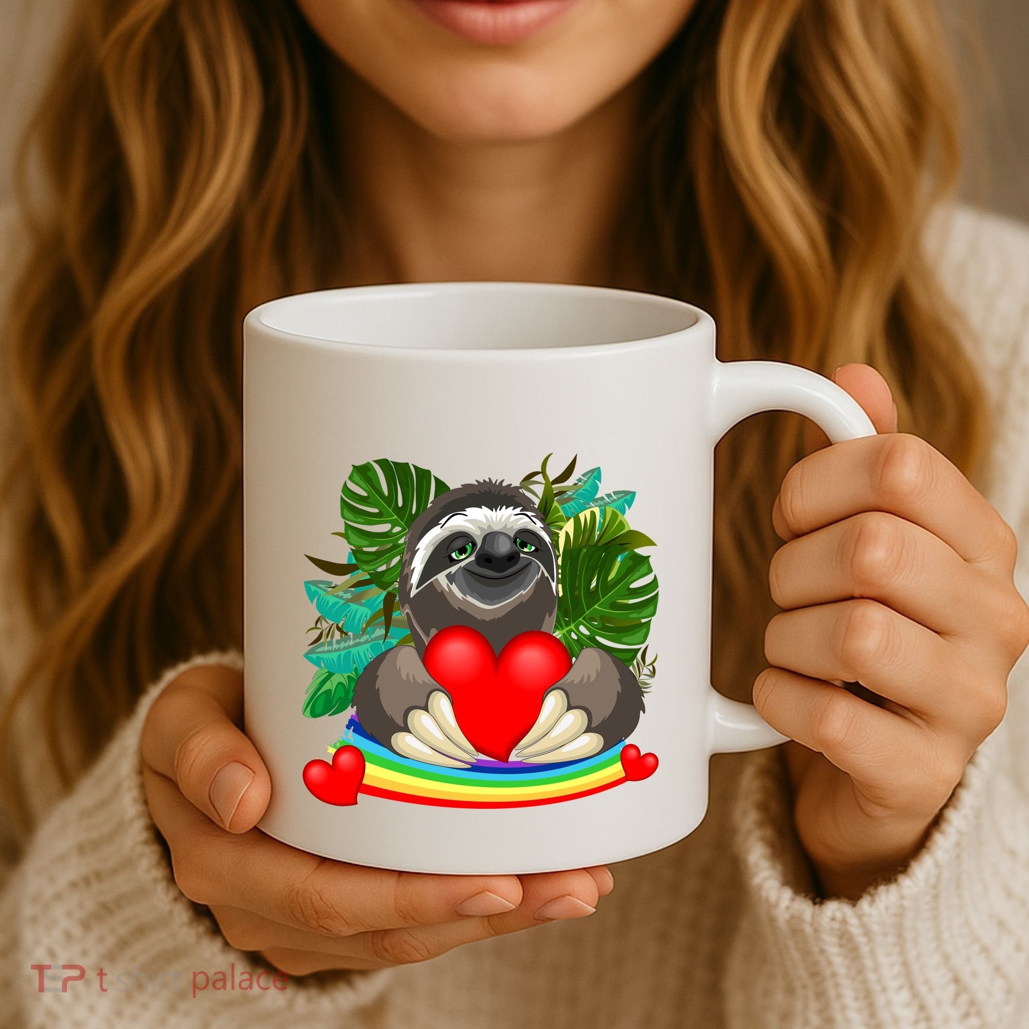 Happy Valentines Day Cute Sloth With Rainbow And Heart Coffee Mug