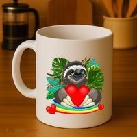 Happy Valentines Day Cute Sloth With Rainbow And Heart Coffee Mug thumb 4