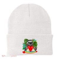 Happy Valentines Day Cute Sloth With Rainbow And Heart Beanie thumb 0