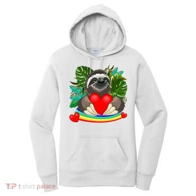 Happy Valentines Day Cute Sloth With Rainbow And Heart Women's Hoodie