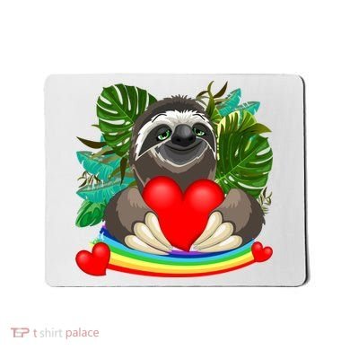 Happy Valentines Day Cute Sloth With Rainbow And Heart Mousepad
