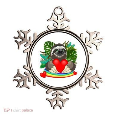 Happy Valentines Day Cute Sloth With Rainbow And Heart Ornament