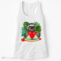 Happy Valentines Day Cute Sloth With Rainbow And Heart Women's Tank Top thumb 0