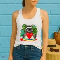 Happy Valentines Day Cute Sloth With Rainbow And Heart Women's Tank Top thumb 2