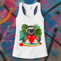 Happy Valentines Day Cute Sloth With Rainbow And Heart Women's Tank Top thumb 3