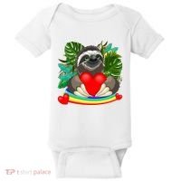 Happy Valentines Day Cute Sloth With Rainbow And Heart Baby Bodysuit thumb 0