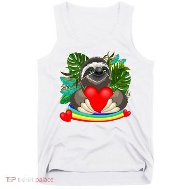 Happy Valentines Day Cute Sloth With Rainbow And Heart Tank Top