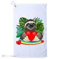 Happy Valentines Day Cute Sloth With Rainbow And Heart Golf Towel thumb 0