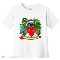 Happy Valentines Day Cute Sloth With Rainbow And Heart Toddler T-Shirt thumb 0