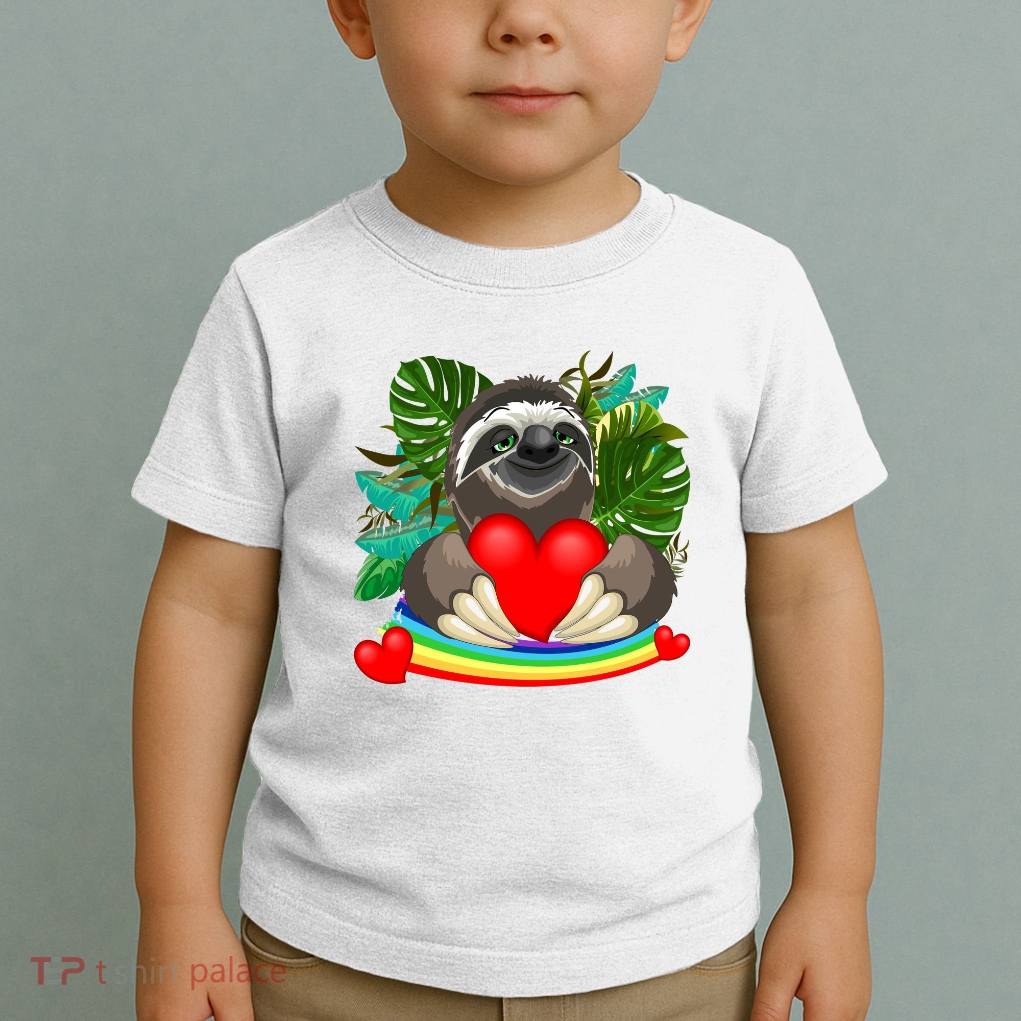 Happy Valentines Day Cute Sloth With Rainbow And Heart Toddler T-Shirt