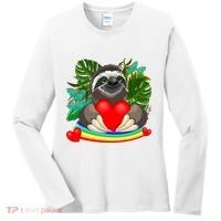 Happy Valentines Day Cute Sloth With Rainbow And Heart Women's Long Sleeve Shirt thumb 0