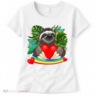 Happy Valentines Day Cute Sloth With Rainbow And Heart Women's T-Shirt