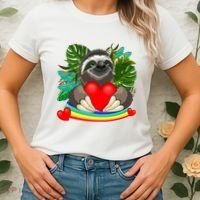 Happy Valentines Day Cute Sloth With Rainbow And Heart Women's T-Shirt thumb 2